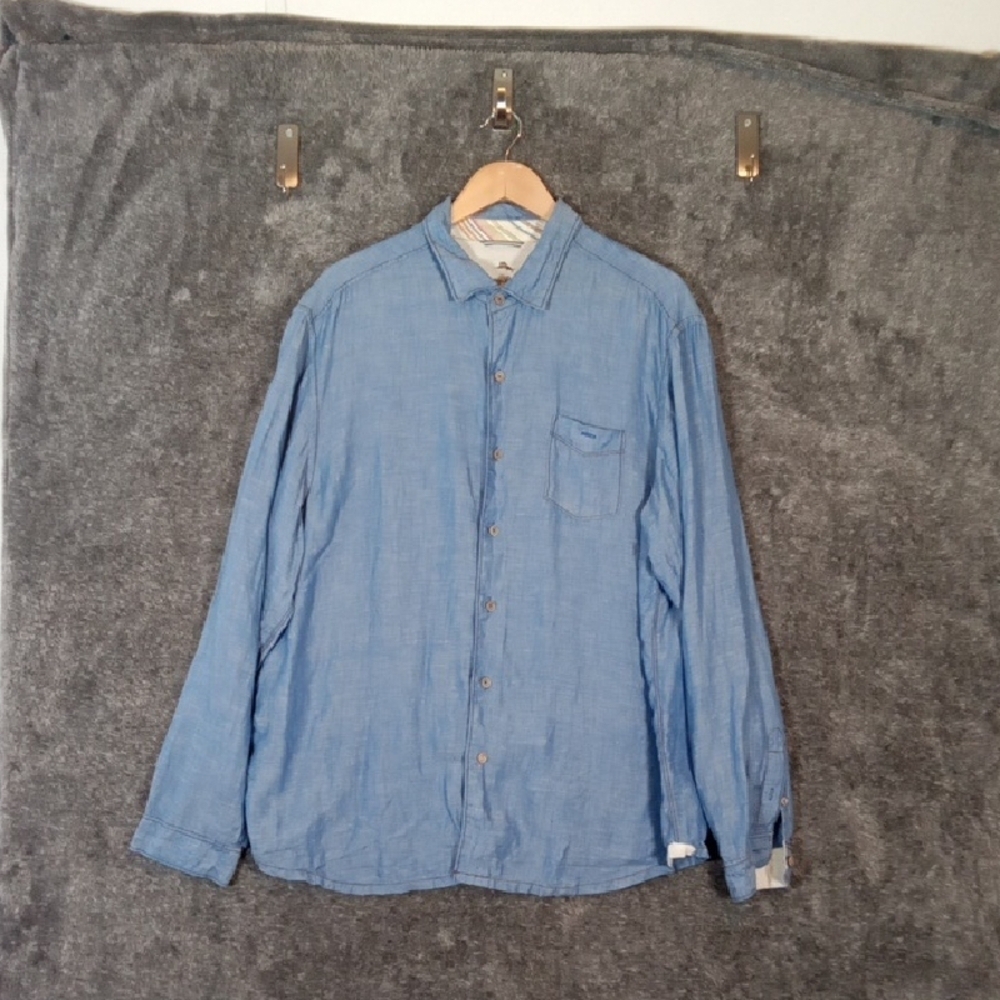Tommy Bahama Relax Island Modern Fit Blue 100%linen Long Sleeve Mens Xl